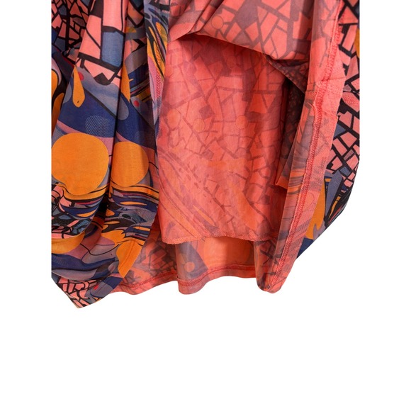 Inoah Womens Abstract Mosaic Mesh Batwing Top Blue Coral Orange S artsy Bold - Picture 10 of 10